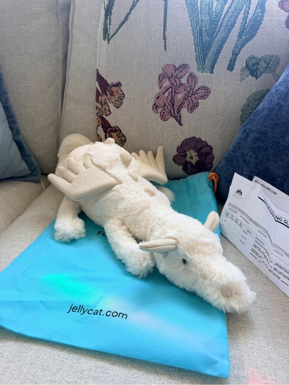 Jellycat Snow Dragon Plush - Large, Authentic